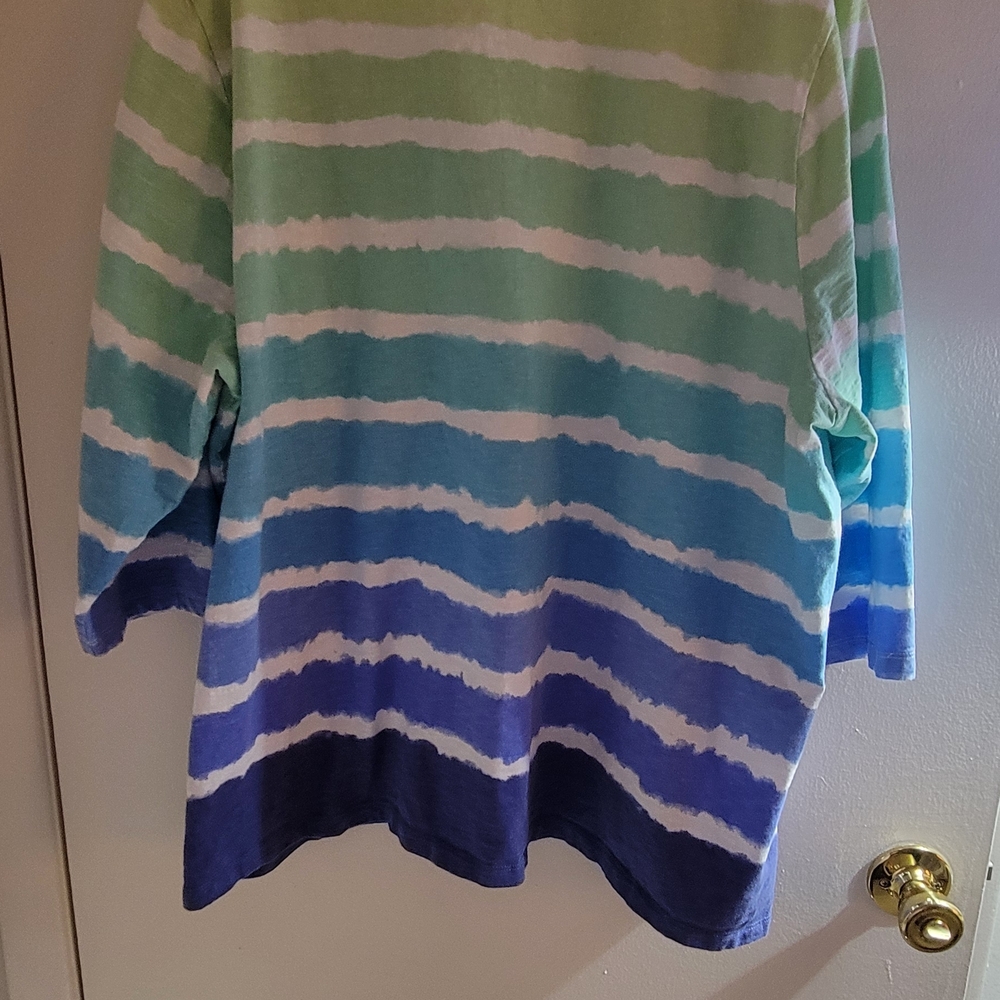 CJ Banks Green and Blue Striped Top - Picture 3 of 4